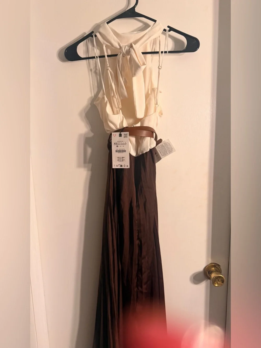 Zara Combo pleated dress Brown Choco and Ivory NWT - Picture 2 of 4